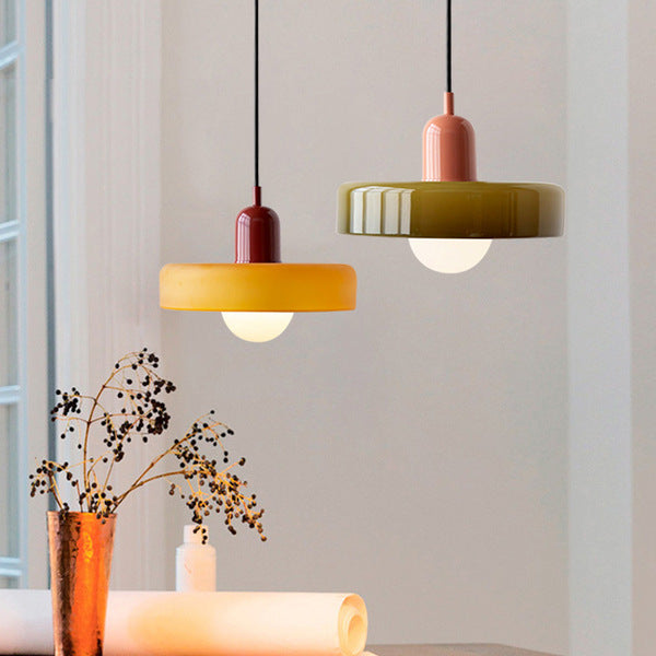 Bauhaus-Pendelleuchte Aus Farbigem Glas